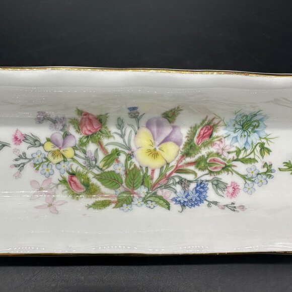 Vintage Mint Tray Aynsley England Wild Tudor Bone China Floral Trinket Dish - Picture 5 of 9